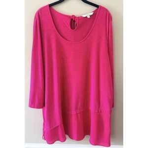 Ellen Tracy XL Pink Tunic Tie Back Keyhole Blouse